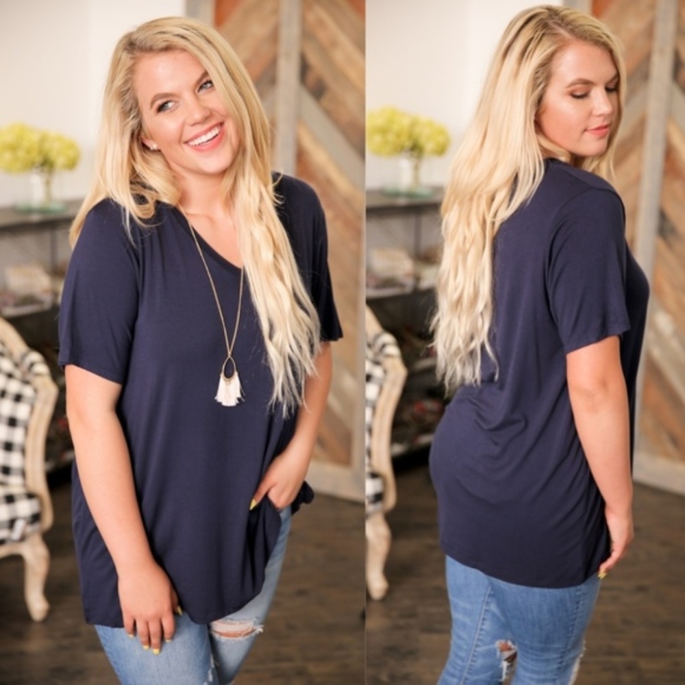 PLUS Navy V Neck Tee